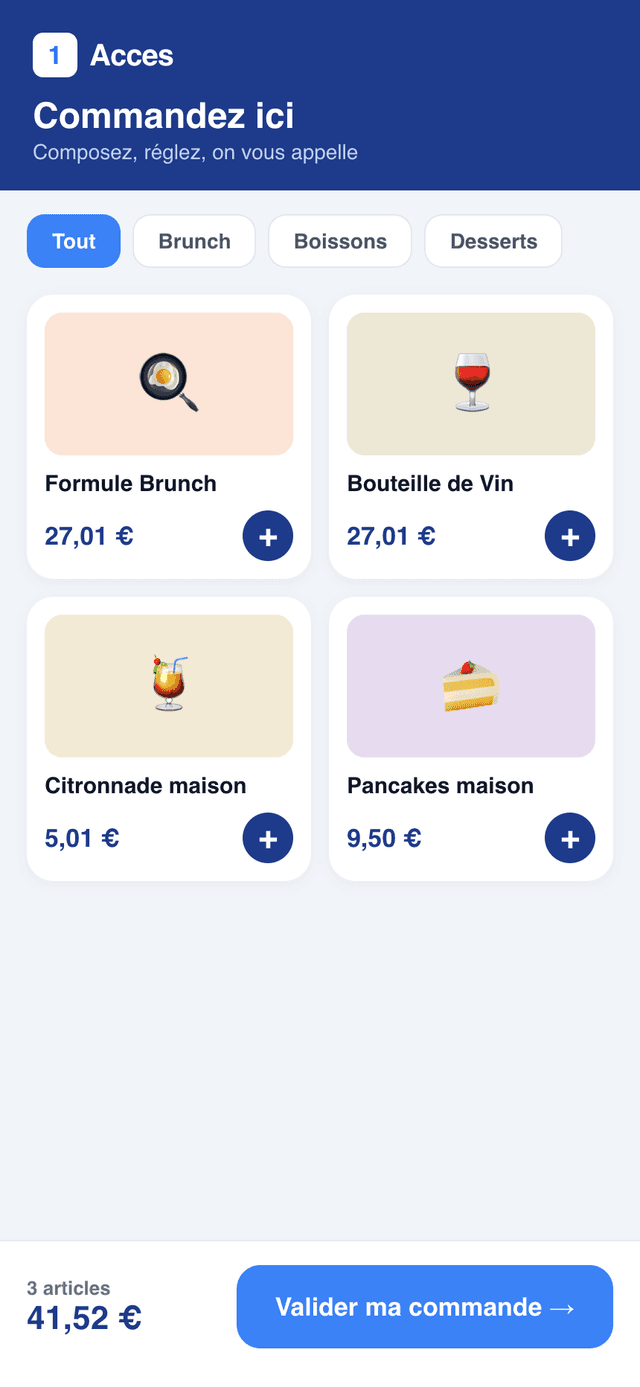 Borne de commande self-service 1Acces : le client compose et règle sa commande