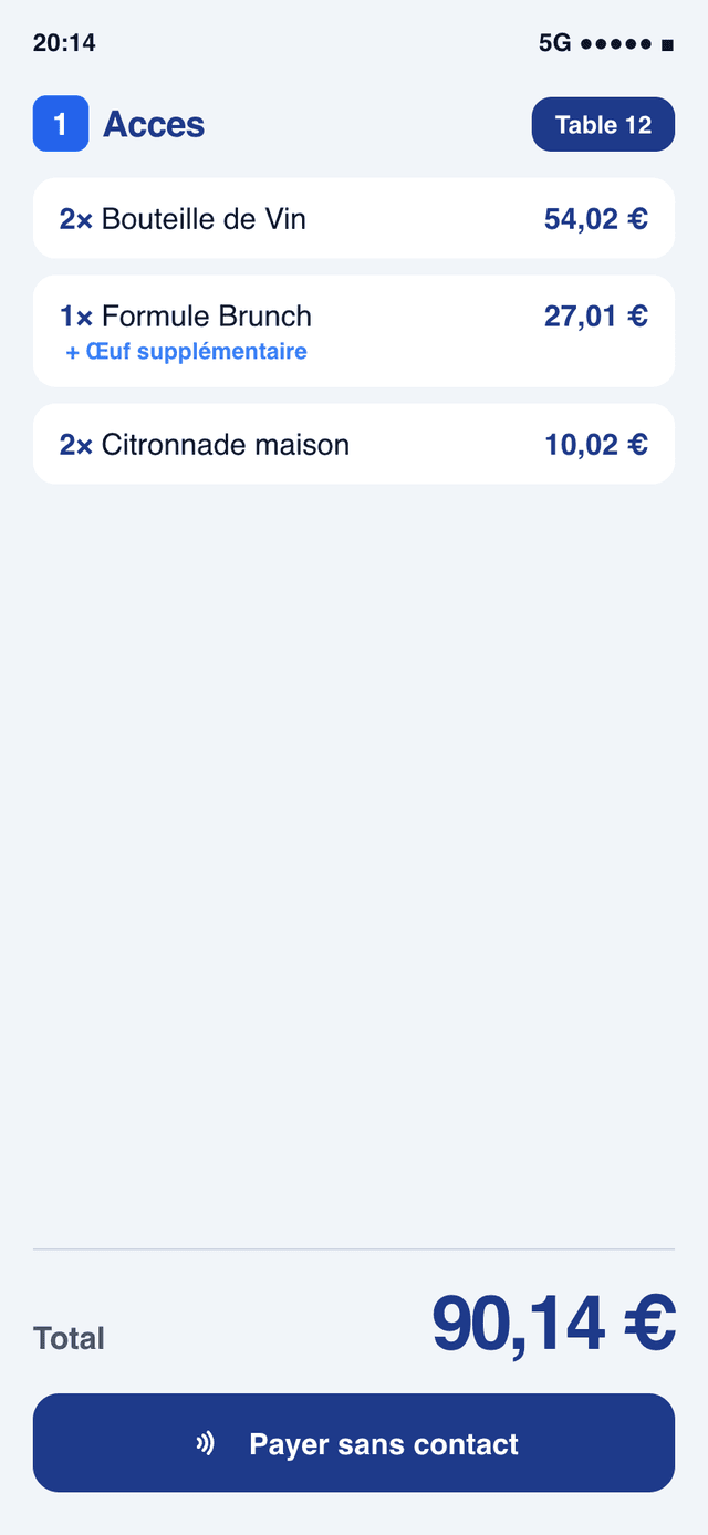 Afficheur client : récapitulatif de commande et paiement