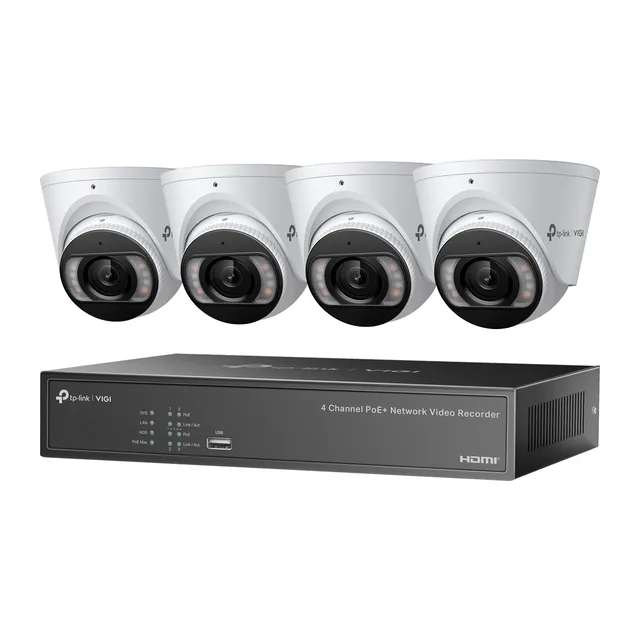 TP-Link VIGI NK4P-T4425-2T — Kit NVR PoE 4 canaux + disque 2 To + 4 caméras tourelles couleur InSight S445